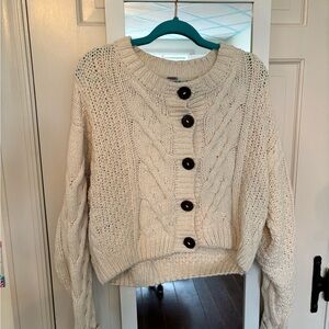 Free People Cream Cable-Knit Button Cardigan